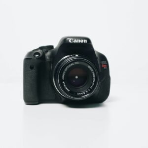 black Canon EOS Rebel-series DSLR camera